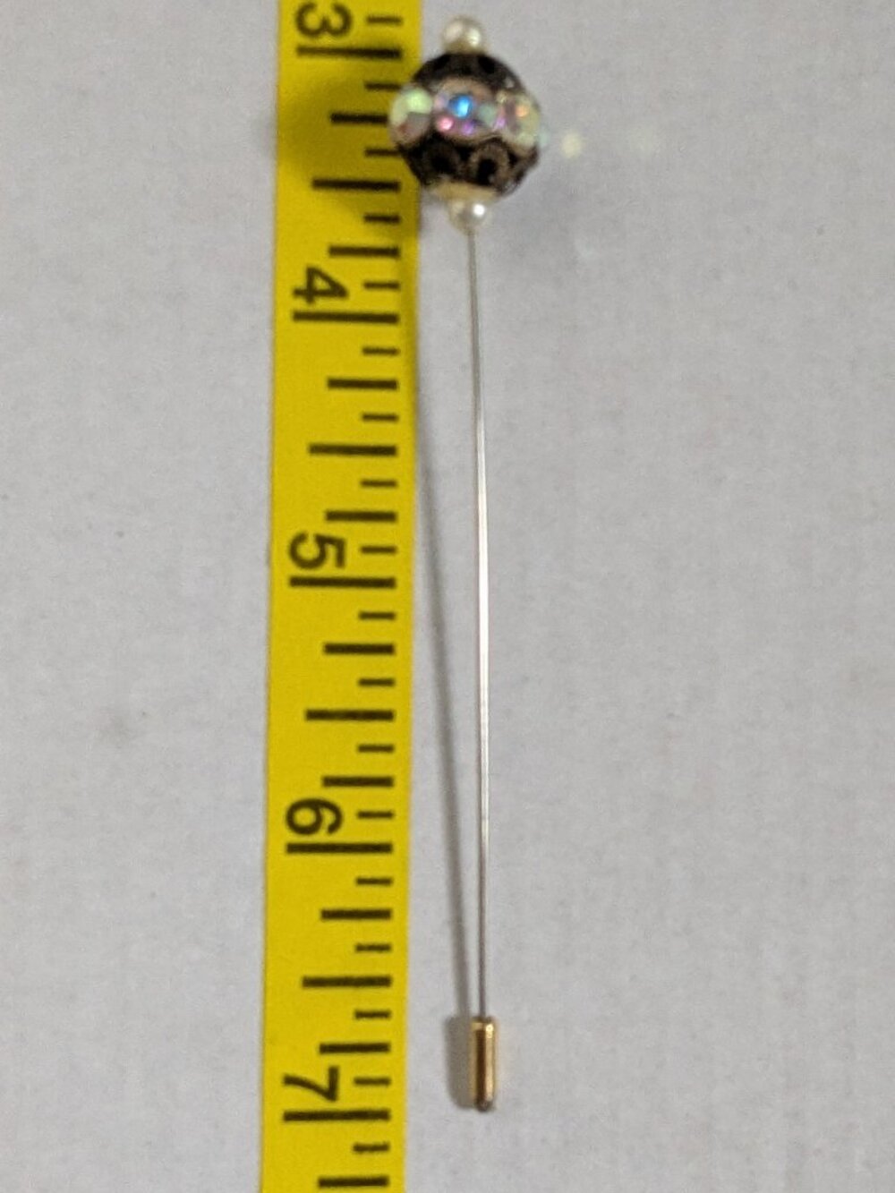 Vintage AB Aurora Borealis Faux Pearl Stick Hat Pin